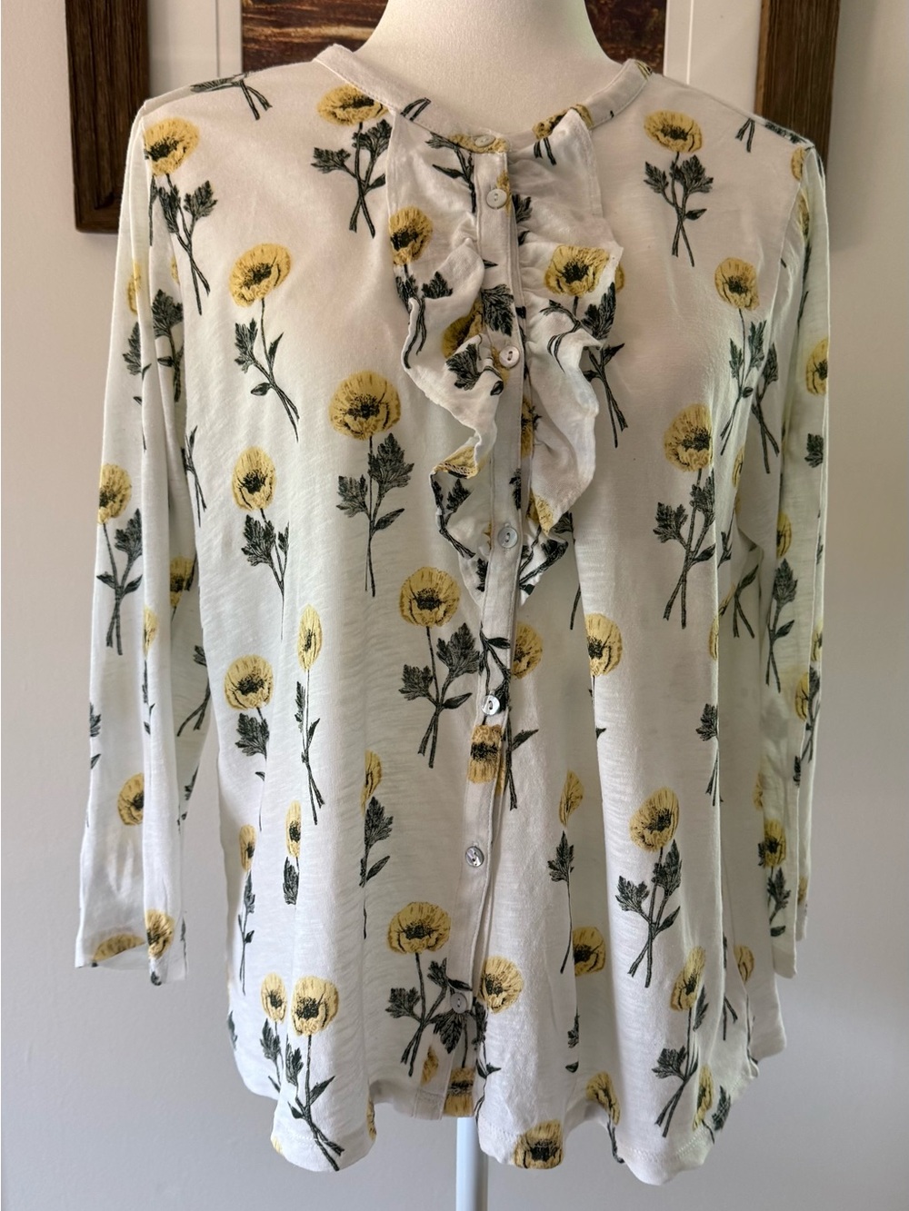 Lucky Brand White Button-Front Blouse with Yellow Flowers - Picture 2 of 6